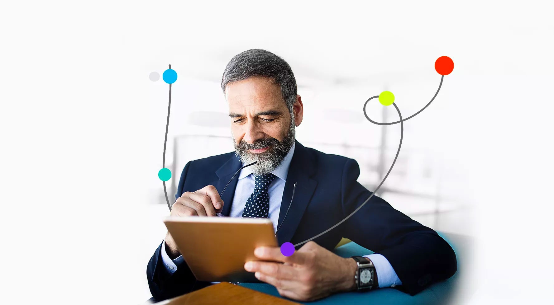 Header image - a businessman using an iPad