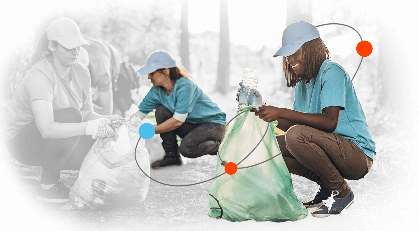 Philantrophy banner - girls collecting rubbish in bags
