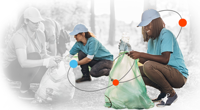 Philantrophy banner - girls collecting rubbish in bags