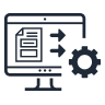 icon - a monitor showing a document and two arrows pointing at a cog wheel